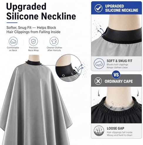 Professional Salon Barber Cape, Waterproof Polyester Hair Cutting Cape, Silicone Neckline, Snap Button Colla, Extra Large - Image 3