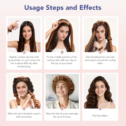 LitBear Heatless Curls Overnight, 2 Sizes of Soft Hair Rollers for Women with Bonnet to Sleep in, No Heat Hair Curlers Set with Scrunchies and Clips, for Long and Medium Hair (Brown) - Image 5