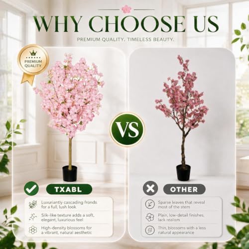 Artificial Cherry Blossom Tree, 4FT Tall Faux Pink Flower Tree with Black Pot, Realistic Silk Blossom Plant for Home Living Room Office Patio Decor, Indoor Outdoor Fake Floral Tree for Wedding Party - Image 6