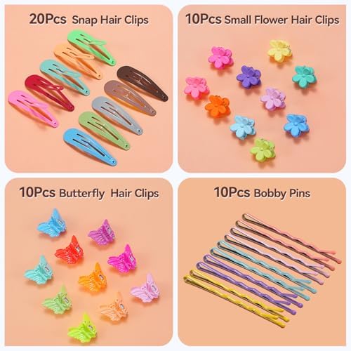 TsMADDTs Hair Accessories, Elastic Hair Ties for Baby Toddlers Kids Girls, 6 Colors Small Rubber Bands Set with Ties and Clips, Styling Tools - Image 5