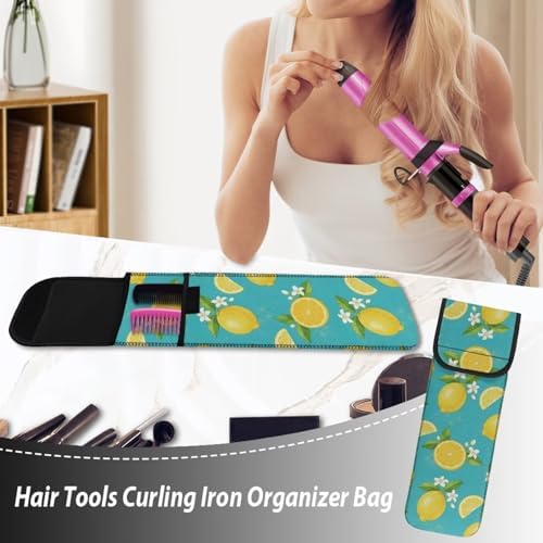 Flat Iron Travel Case Lemon Flower Portable Curling Iron Case Heat Resistant Travel Bag Hair Straightener Curler Storage Bag Hair Accessories Organizer Long-Term Use - Image 5