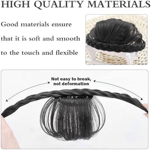 Wig with Bangs and Sideburns Trendy Braided Headband Hair Accessories Braid Headband for Women Hair Extensions Bangs Girls Braided Wigs (Dark Brown) - Image 3