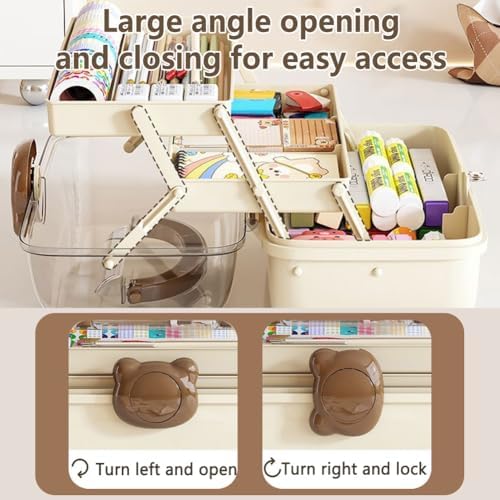 Cute Hair Accessories Organizer 3-Layers Kids Jewelry Storage Box Plastic Hair Accessories holder for Girls (Brown-Bear) - Image 3