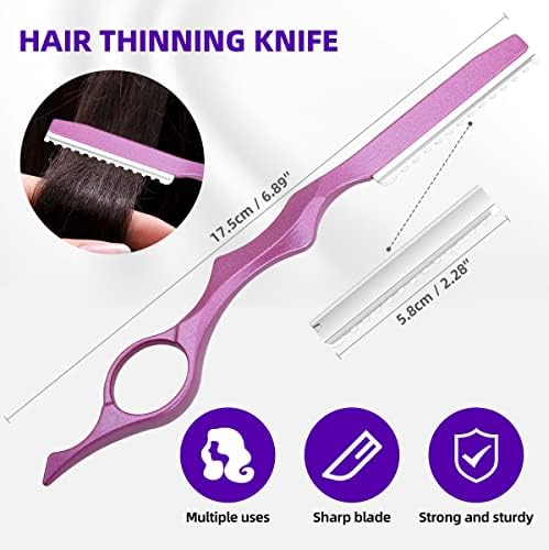 Professional Hair Cutting Scissors Sets Stainless Steel Barber Hairdressing Scissors Multifunctional Salon Thinning Scissors Straight Shears Tools Gifts for Mom Dad Friends (Purple) - Image 4