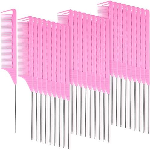 Patelai 30 Pcs Rat Tail Steel Combs Fine Tooth Bulk,Pink by Patelai