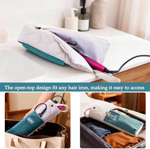 Heat Resistant Hair Tool Organizer Bag with Hanging Loop, Portable Travel Case for Flat Irons, Curling Irons, Hair Straighteners & Hot Styling Tools, 13.5" Heat-Proof Storage Cover with 2 Pockets - Image 6