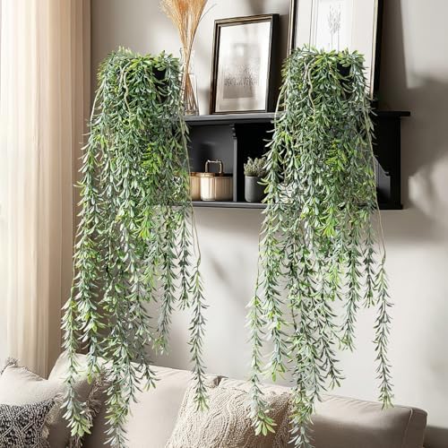 Artificial Hanging Plant 2 Pcs Faux Plant Ivy Vine Faux Eucalyptus Vines Fake Potted Greenery for Wall Living Room Home Shelf Office Bathroom Outdoor Indoor Decor (Type 5) by Yarmare