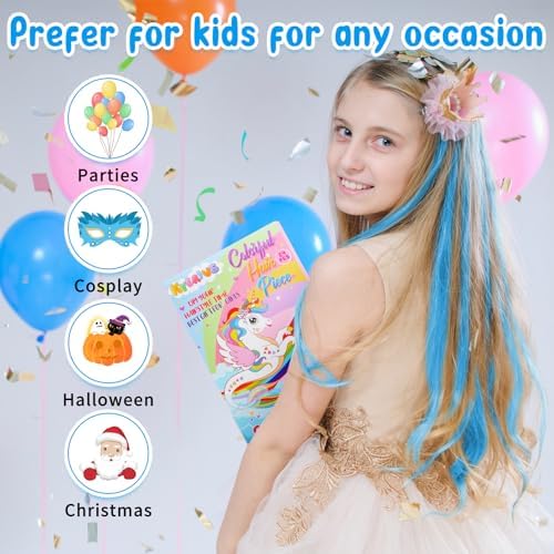 Kyerivs 24PCS Blue Hair Extensions for Girls 20Inch Rainbow Clip in Straight Synthetic Hairpieces for Girls Party Highlights Colorful Hair Accessories Halloween Gifts for Women Easter Basket Stuffers - Image 4