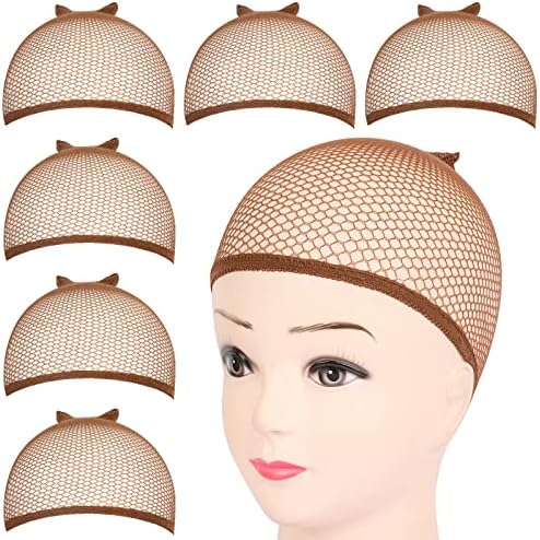 Fandamei Wig Cap, 6PCS Wig Caps for Women Kids Brown, Mesh Wig Cap Net, Closed End Hair Nets, Nylon Hair Net for Wigs for Halloween Rave Party Cosplay by FANDAMEI