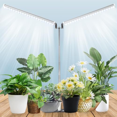 JCBritw Standing Grow Light, Dual Head T12 Bar 6500K Full Spectrum Plant Lamp, Height Adjustable for Indoor Plants, Seedlings, Succulents by JCBritw