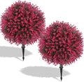 Artificial Red Eucalyptus Topiary Ball Tree, Set of 2 Fake Boxwood Bushes Shrubs with Ground Spike, UV Resistant Faux Evergreen Trees Ball for Front Porch Planters Outdoor Garden Decor by Unknown