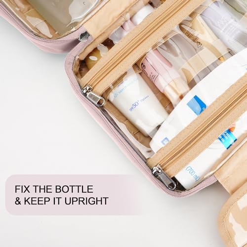 Travel Hanging Toiletry Bag for Women, with Jewelry Organizer Compartment, Medium Waterproof Hanging Makeup Accessories, Cosmetic Essentials, Toiletries Dopp Kit Set with Trolley Belt, Baby Pink - Image 6