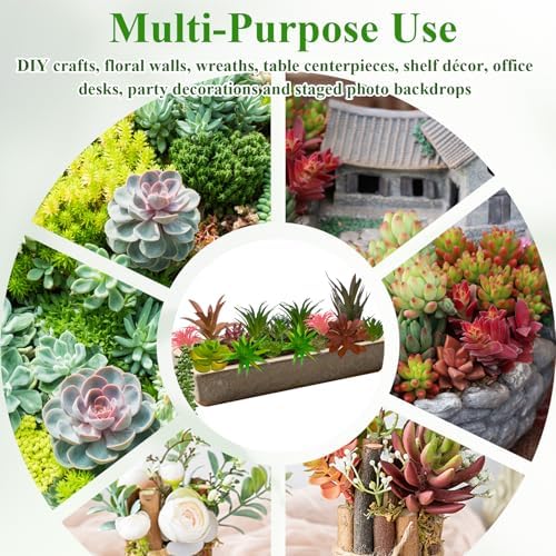 16 Pcs Artificial Succulents Plants Faux Plastic Succulents Assortment in Green & Colorful Tones for DIY Crafts, Floral Walls, Home, Garden, Office Decor, Party & Cake Decorations - Image 5