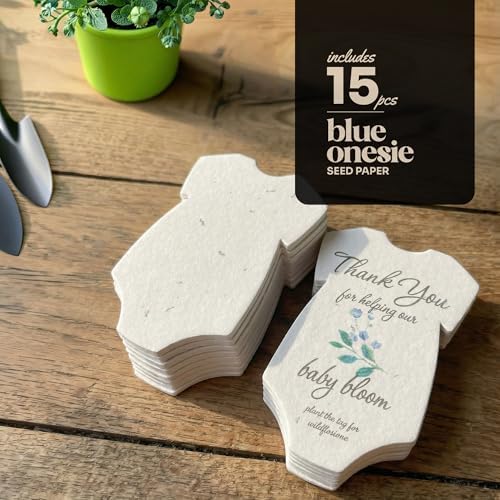 15 Blue Onesie-Shaped Gift Wrap Tags with Wildflower Seeds - Image 3