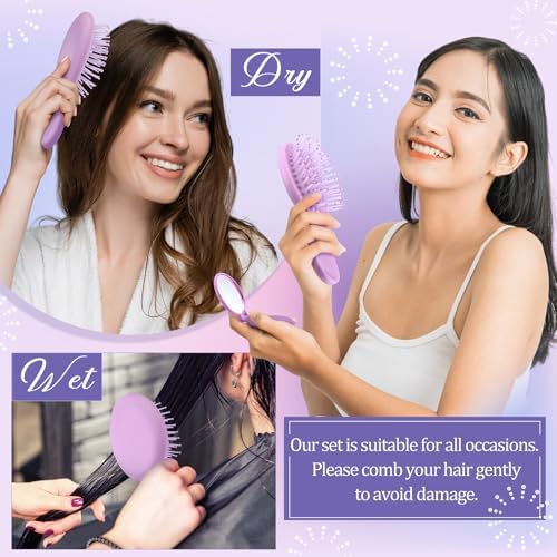 Meanplan 24 Pcs Mini Hair Brush Set 12 Travel Wet Dry Hair Combs Pocket Detangling 12 Compact Folding Makeup Mirrors for Spa Sleepover Birthday Bridal Shower Bachelorette Christmas Party Gift(Purple) - Image 6