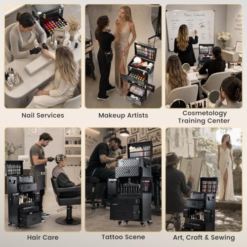 Rolling Makeup Case Salon Cart 5-In-1 Cosmetology Case on Wheels 3 Drawers - Image 5