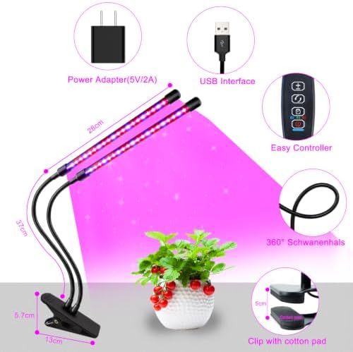 Grow Lights for Indoor Plants, Full Spectrum Dual-Head Clip Plant Lights - Image 2