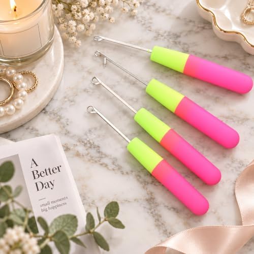IMengjbang 4 Pcs Latch Hook Tool Plastic Handle Hair Crochet Hook for Hair - Image 4
