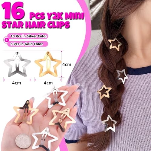 16 PCS Gold Silver Star Hair Clips Barrettes, 1.57 Inch Snap Y2K Hair Clips - Image 2