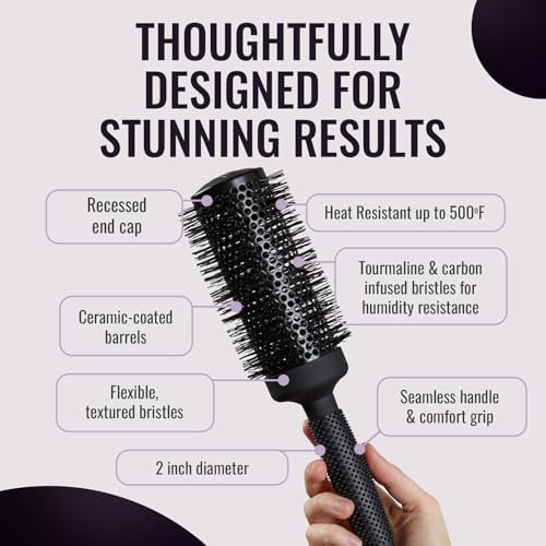 ERGO Ceramic Ionic Round Brush for Blow Out - Salon Quality Hair Brushes for Women - Roller Brush for Blow Drying, Wet and Dry Hair Styling, Volumizing Hair Care - ER53: 2" - Image 4