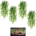 HERCOCCI Reptile Plants, 4 Pack Terrarium Hanging Plants Vines Artificial Leaves Habitat Decorations with Suction Cup for Bearded Dragon Hermit Crab Lizard Snake Geckos Chameleon by HERCOCCI