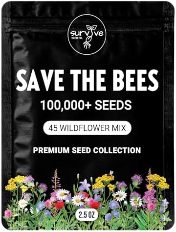 Package of 100,000 Wildflower Seeds - Save The Bees Wild Flower Seeds Collection - 45 Varieties of Pure Non-GMO Flower Seeds for Planting Including Milkweed, Poppy, and Lupine by SurviveSeedCo