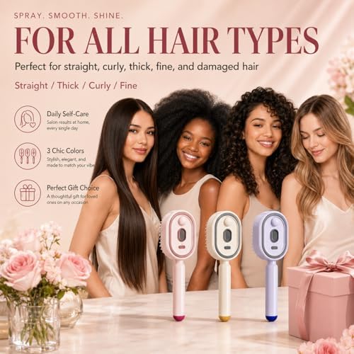 Electric Air Cushion Massage Spray Comb, Hair Brush With Water Spray, Self-Cleaning Anti-Tangle, Anti-Static For Frizzy Hair & Scalp Care (Pink) - Image 7