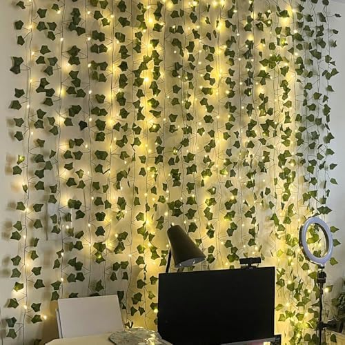 RECUTMS Fake Wall Curtain Ivy Vines with String Lights for Room Decor 196Ft - Image 5