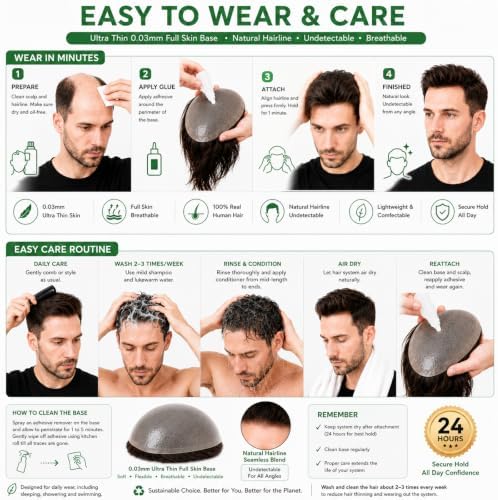 Grey Mens Toupee Human Hair 0.03mm Thin Skin Hairpiece for Men #1B20 - Image 6