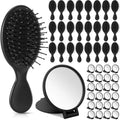 Meanplan 48 Pcs Mini Hair Brush Set 24 Travel Wet Dry Hair Combs Pocket Detangling 24 Compact Folding Makeup Mirrors for Spa Sleepover Birthday Bridal Shower Bachelorette Christmas Party Gift(Black) by Meanplan
