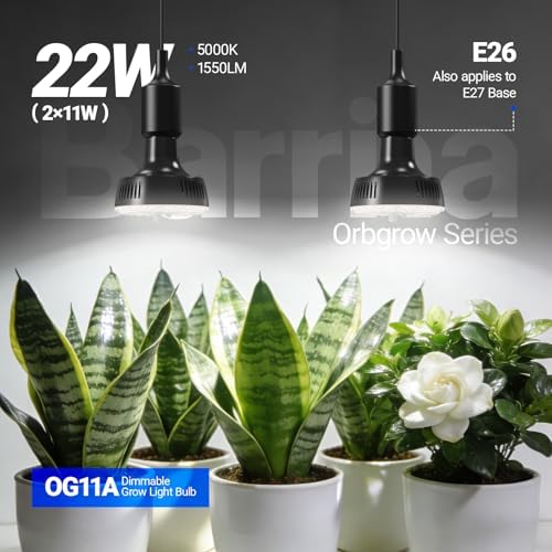 Barrina OG11A Grow Light Bulbs for Indoor Plant, 5000K 11W, 2 Packs, Black - Image 3