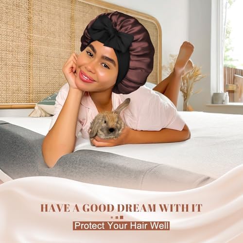 CHLINS Double Layer Satin Bonnet for Sleeping, Hair Bonnet for Curly Hair - Image 6