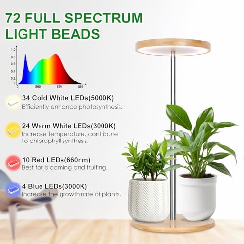 LORDEM Indoor Plant Light, Bamboo Desk Lamp with Timer - Image 5