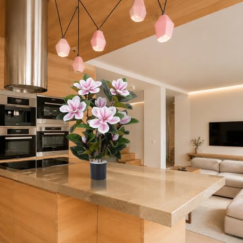 27.5" Fake Potted Plants Artificial Magnolia Flowers for Outdoors, Pink - Image 5