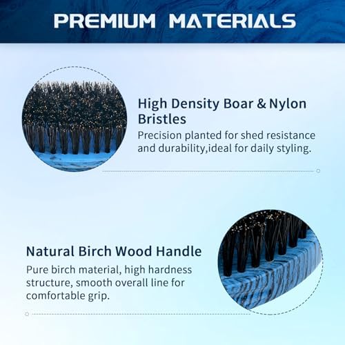 360 Curved Wave Brush For Men & Beard - Medium Hard Palm Wave Hair Brushes Wave Styler Great for Wolfing - Made with Beech Mix Boar & Nylon Bristle Brush for Barbers & Daily Use Black Hair (Blue) - Image 5
