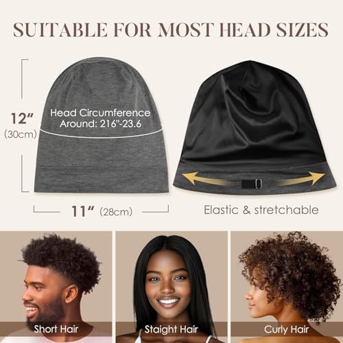 LULUSILK 100% Mulberry Silk Bonnet for Sleeping Women and Men, Dark Grey - Image 5
