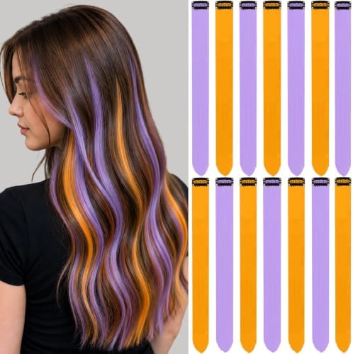 Purple and Orange Hair Extensions Clip in Colored Hairpiece 14 PCS by LADYAMZ
