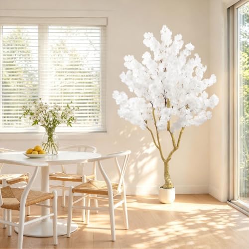 White Artificial Cherry Blossom Tree 6FT with Sturdy White Planter - Image 4