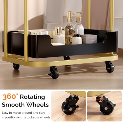 OmySalon Salon Trolley Cart, Hair Styling Station with 3 Trays & 1 Drawer, 2 Lockable Wheels, Esthetician Cart Mobile Storage Cabinet for Beauty Spa Barbershop, Black - Image 6