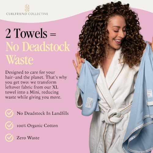 Curlfriend Collective Cotton Cloud T-Shirt Hair Towel Duo, Cerulean - Image 5