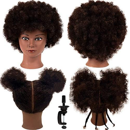 MORRIS 10 Inch Human Hair Mannequin Head, Kinky Curly, with Clamp Stand by MORRIS