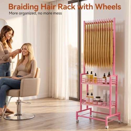 Braiding Hair Rack with Storage 2 Sided Braiding Rack Stand for Hair - Image 2