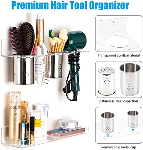 Hair Tool Organizer Wall Mount, Hot Tool Holder with 2 Cups, Set of 2 - Image 4
