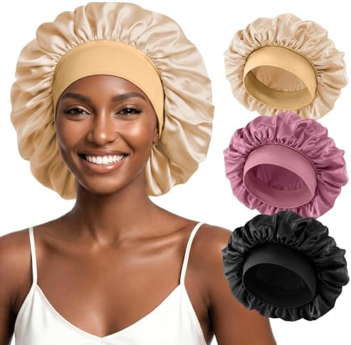 ZHENSILK 3PCS Silk Sleep Bonnet for Women, Large Satin Hair Caps with Elastic Band for Curly Hair and Frizz Control by ZHENSILKFocusonhaircare