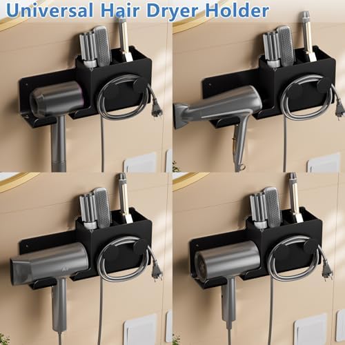 FEZHI Hair Dryer Holder,3-in-1 Hair Tool Organizer Heightened design with Plug&Cord Winding,Blow Dryer Holder Wall Mounted/Cabinet Door for Flat/Curling Irons Hair Straighteners (Black) - Image 5