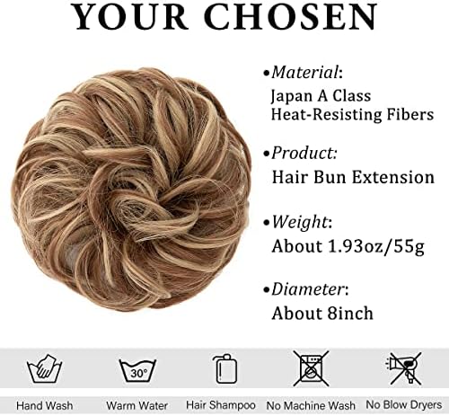 CJL HAIR Large Messy Bun Hair Piece Wavy Curly Scrunchies Synthetic Chignon Ponytail Hair Extensions Thick Updo Hairpieces for Women Medium Auburn/Ash Blonde - Image 2