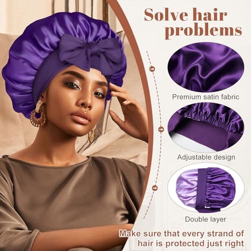 CHLINS Double Layer Satin Bonnet for Sleeping, Hair Bonnet for Curly Hair - Image 4