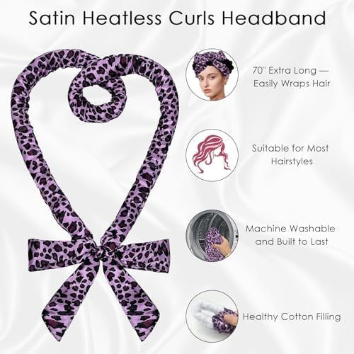 weiwei Satin Heatless Curls Overnight Hair Curler Headband, No Heat Curls Overnight Hair Curlers to Sleep In, 70" Hair Curlers No Heat, 9 Pcs Satin Heatless Curling Set for Women Long Hair - Image 4
