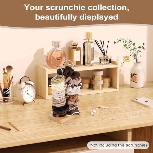 SCUNDA 2-Tier Hair Tie Organizer, Modern Scrunchies Storage Tower Holds 50-70 Hair Accessories, Claw Clip Holder, Fashion Countertop Display Stand for Women & Girls(Natural) - Image 4