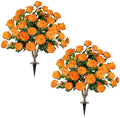 2 Pack 3FT Artificial Camellia Tree with Ground Spike, Full Bloom Fake Camellia Plant Outdoor, Dense Flower Artificial Trees for Front Porch Decor, Patio Garden Yard Decorations, Orange by UFEH